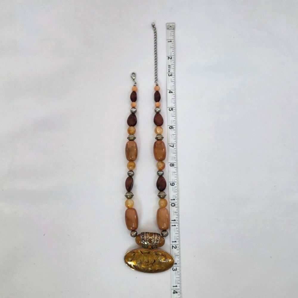 *Ethnic Earth-Tone Beaded Necklace | Tribal Statement Jewelry - Picture 3 of 5